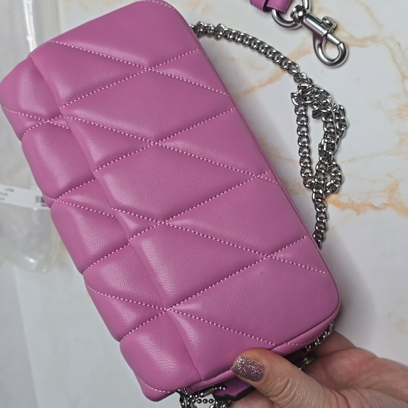 Coach Quilted Pillow Leather Tabby Wristlet with Chain, Fuschia Nwt - Picture 8 of 17